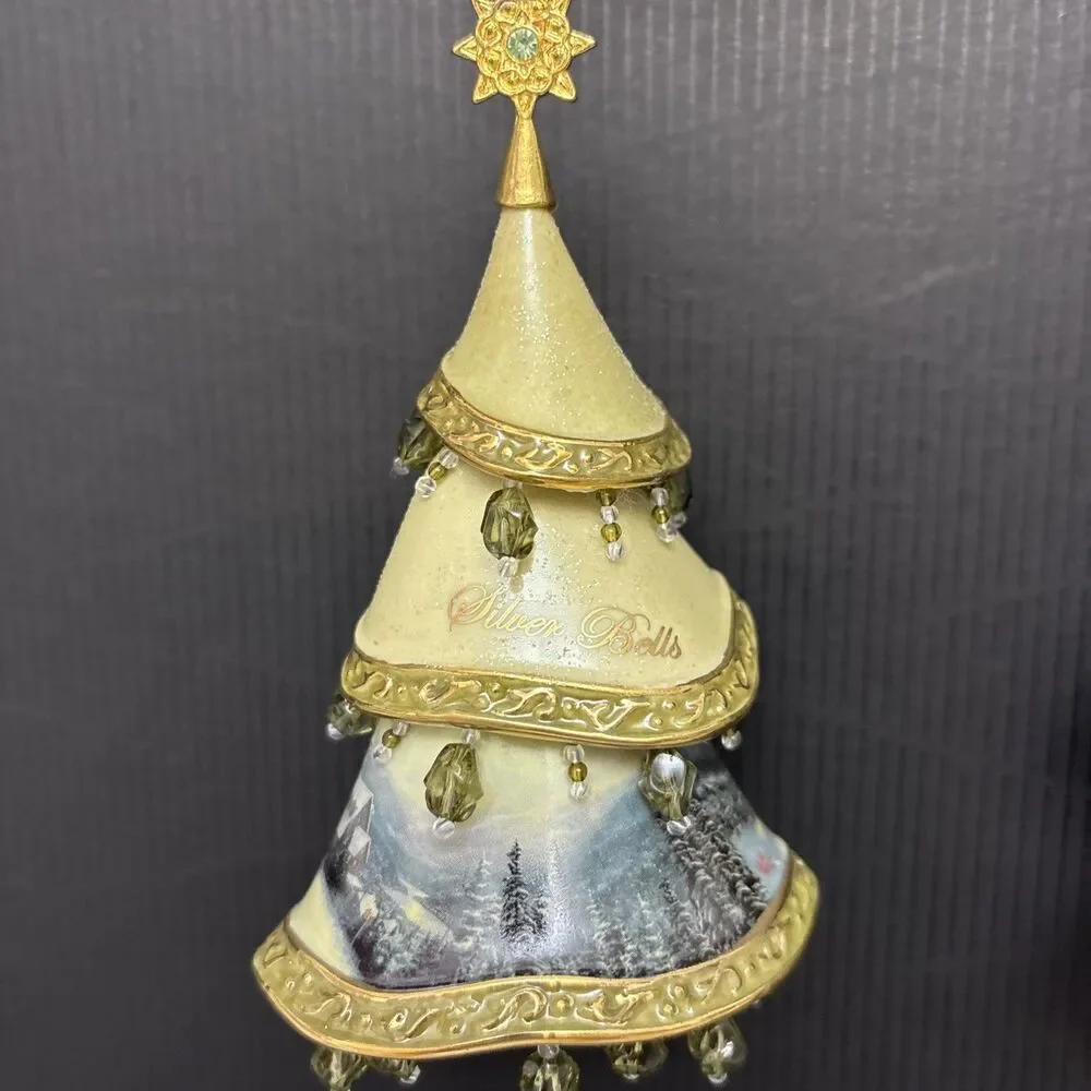 Thomas Kinkade Classic Ornaments, Decorated Christmas Tree, Bells, Night Before